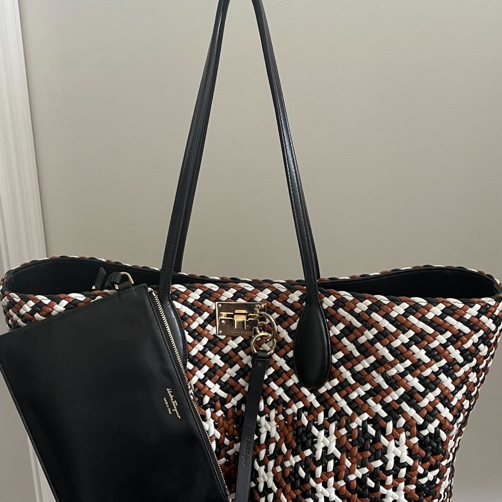 Original Ferragamo Mesh acrylic B/W/T tote like new .